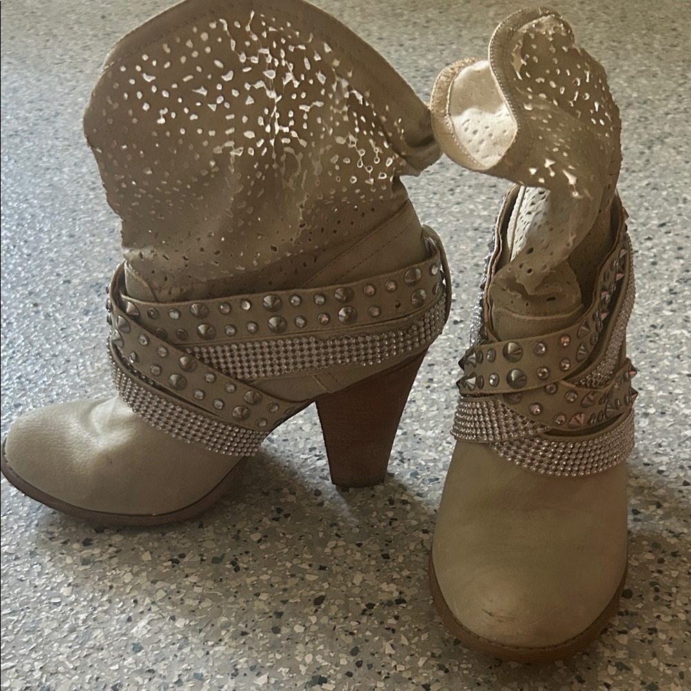 Not Rated Beige Studded Heeled Boots